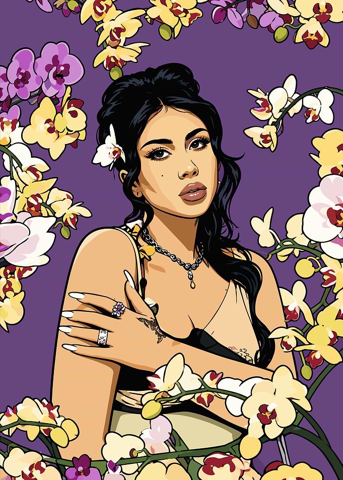 Elegant Woman Surrounded by Orchids