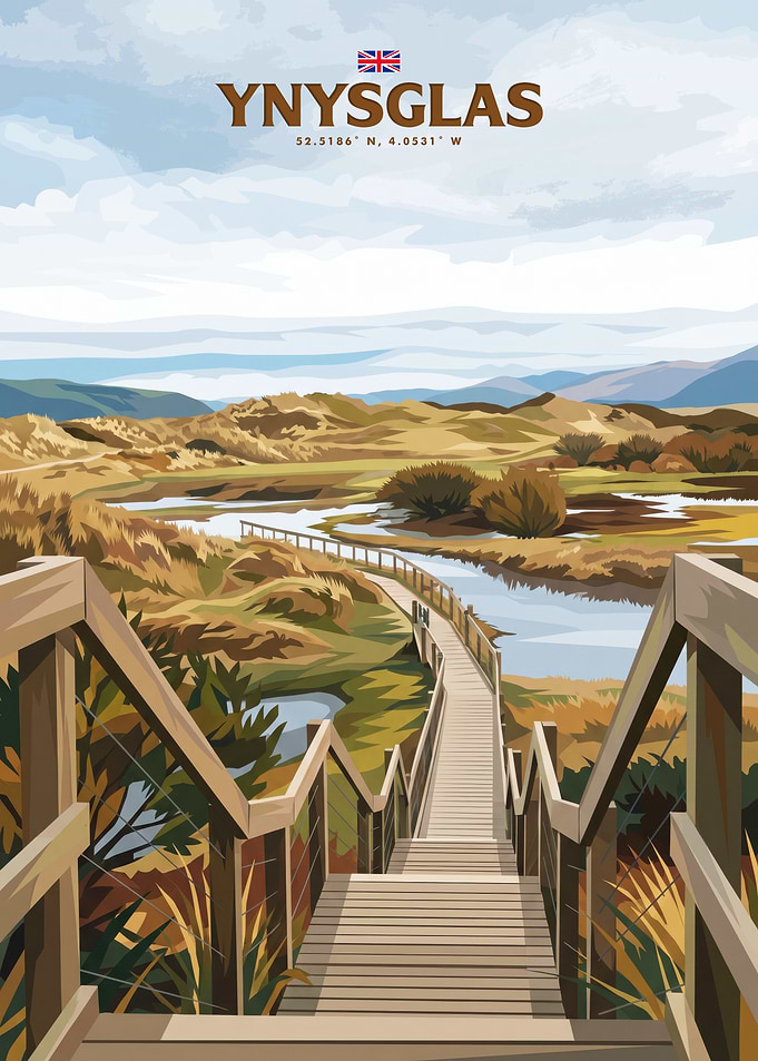 Ynysglas Wales Landscape Travel Poster