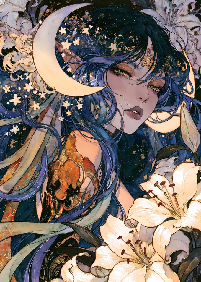 Ethereal Moon Elf with Lilies