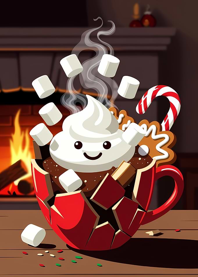 Cute Broken Mug of Hot Cocoa
