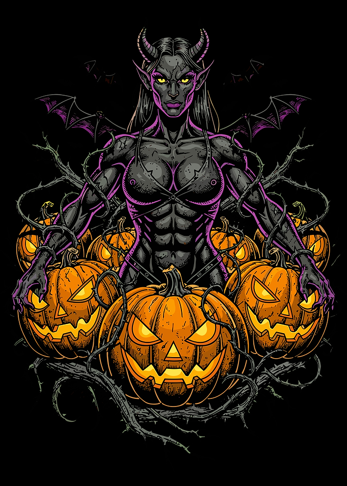 Demon Queen with Halloween Pumpkins