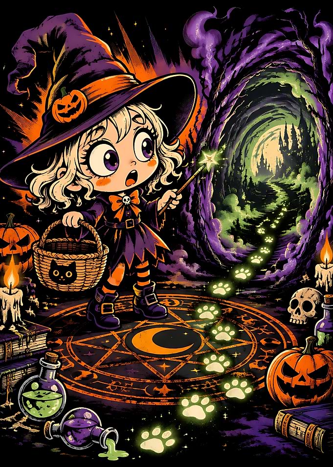 Cute Chibi Witch Casting Magic