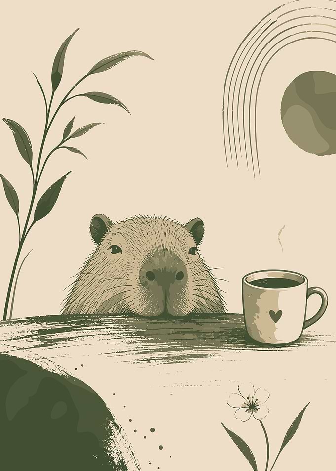 Capybara with Coffee Minimalist Art