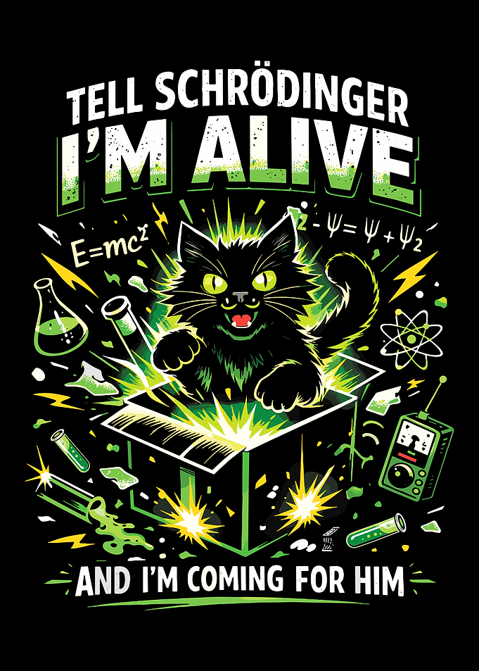Schrödinger's Cat Alive Science T-Shirt Design