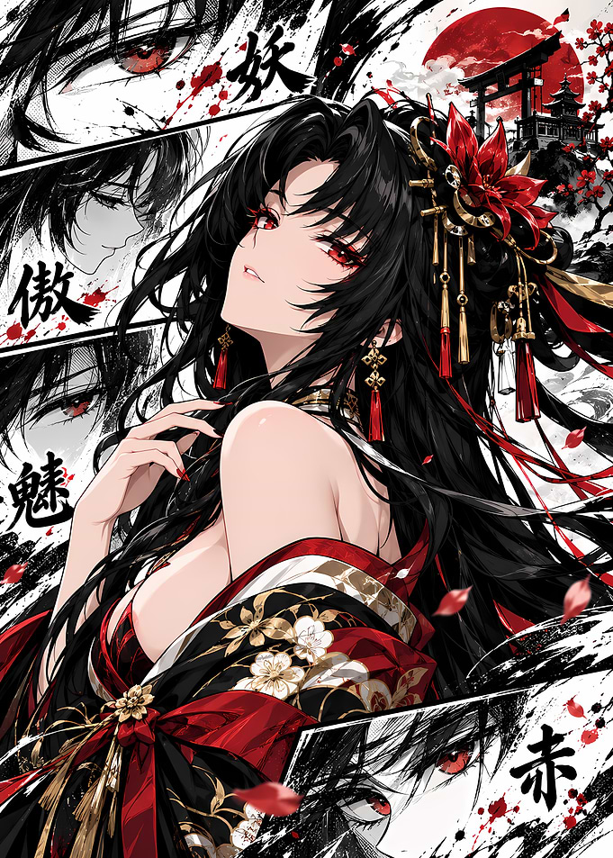 Elegant Anime Woman in Traditional Attire