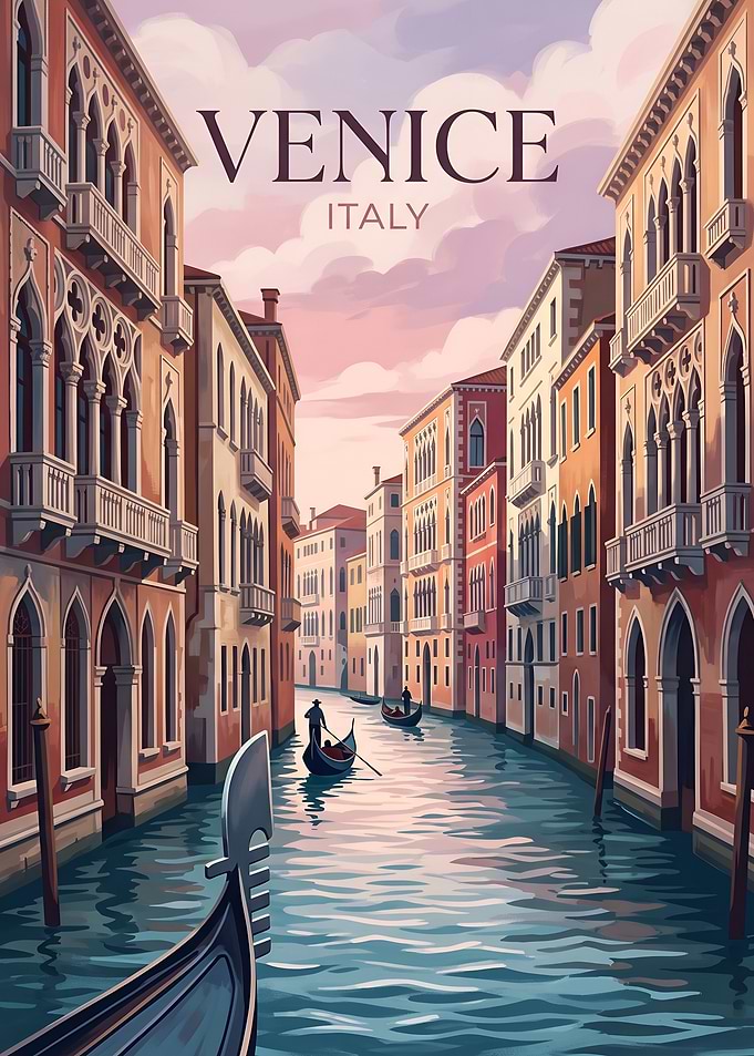 Venice Italy Vintage Canal Travel Poster