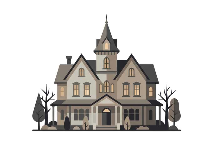 Minimalist Victorian Haunted House Illustration