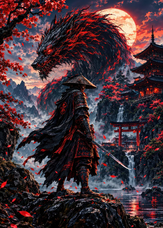 Samurai and Spectral Wolf