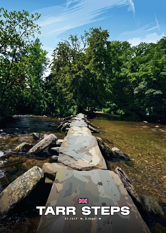 Tarr Steps Clapper Bridge Travel Poster