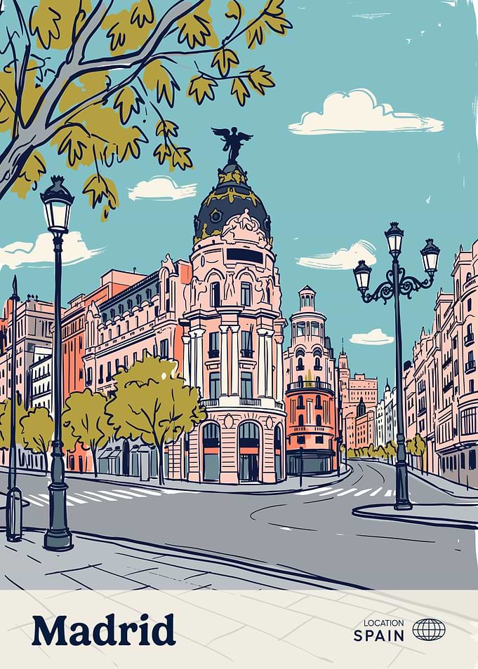 Madrid Cityscape Spain Travel Poster