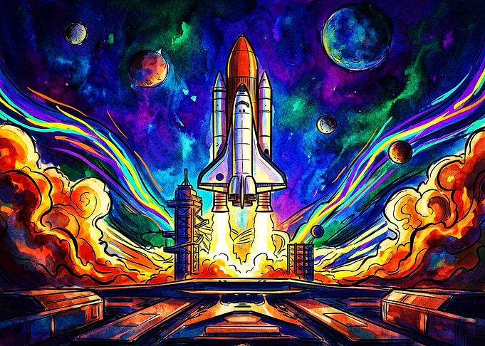 Vibrant Space Shuttle Launch Art