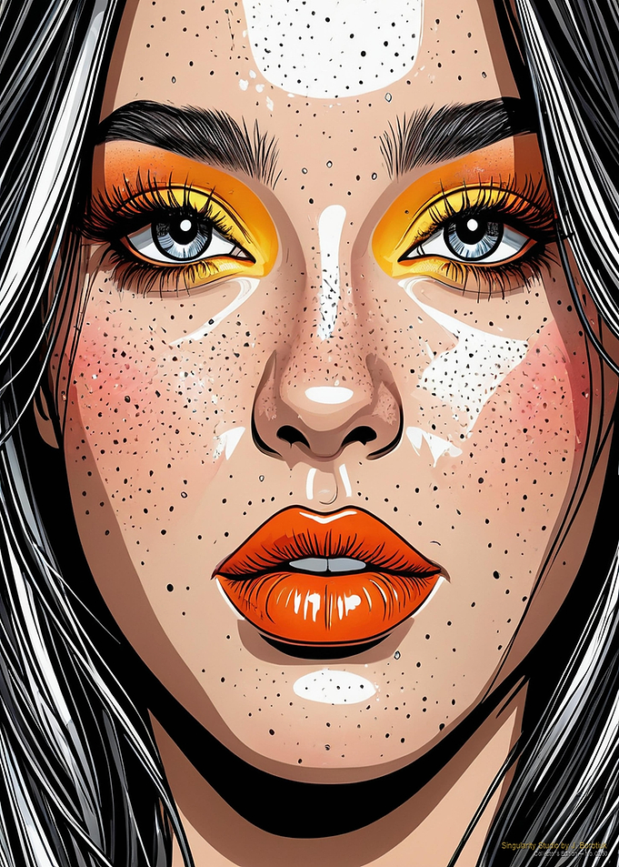 Pop Art Portrait of Freckled Woman