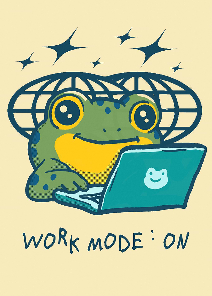 Cute Frog Working on Laptop