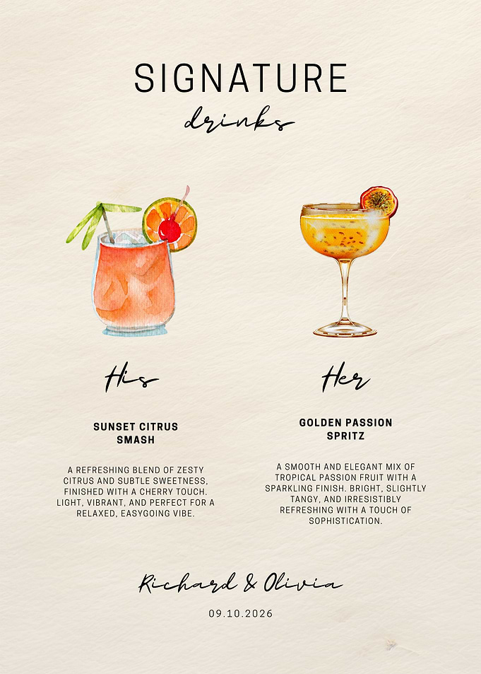 Wedding Signature Drinks Menu Sign