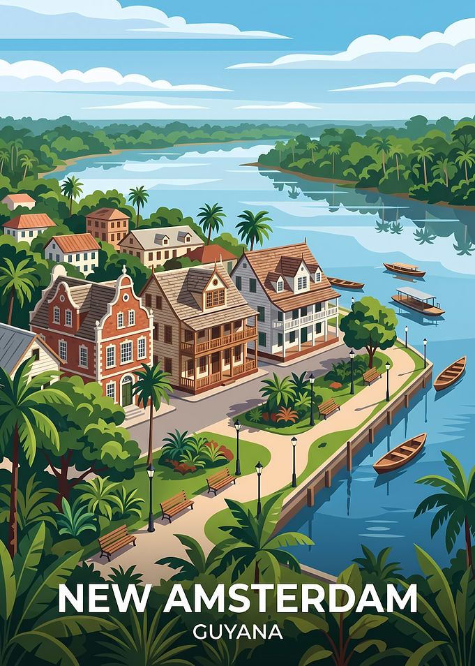 New Amsterdam Guyana Travel Poster