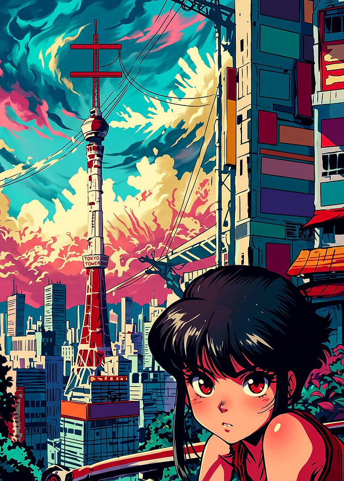 Anime Girl Overlooking Tokyo Tower