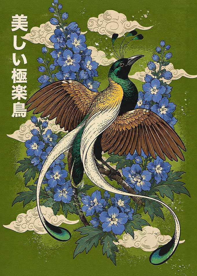 Japanese Style Bird of Paradise Illustration