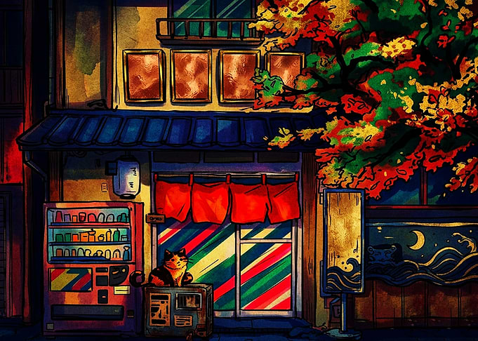 Cozy Japanese Street Corner at Night