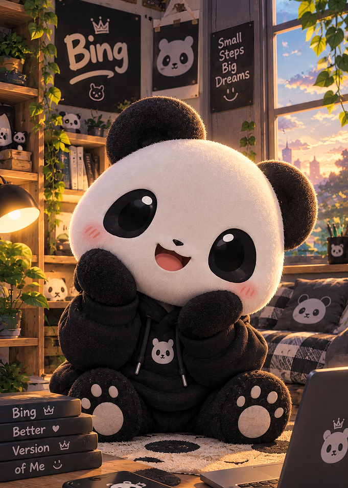 Cute Bing Panda Character in Room