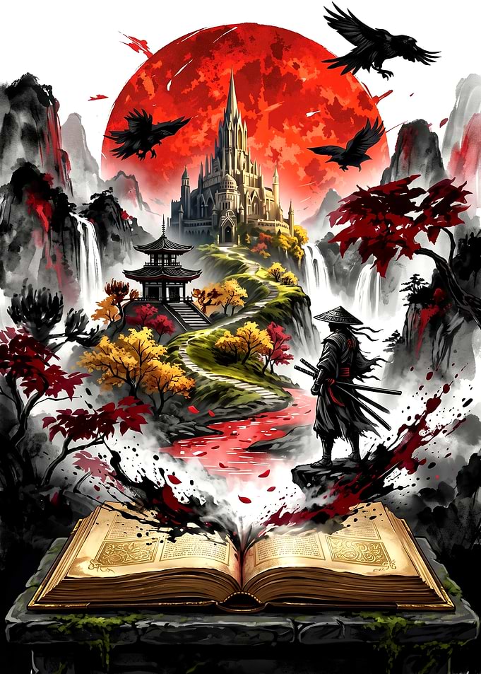 Samurai Fantasy World Emerging From Book