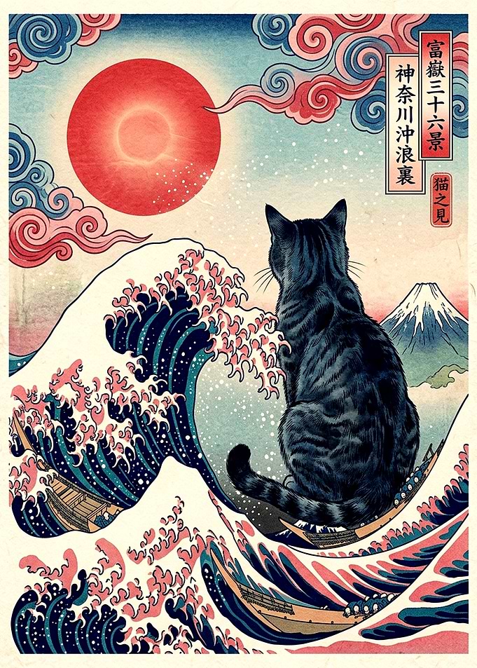 Cat Watching The Great Wave