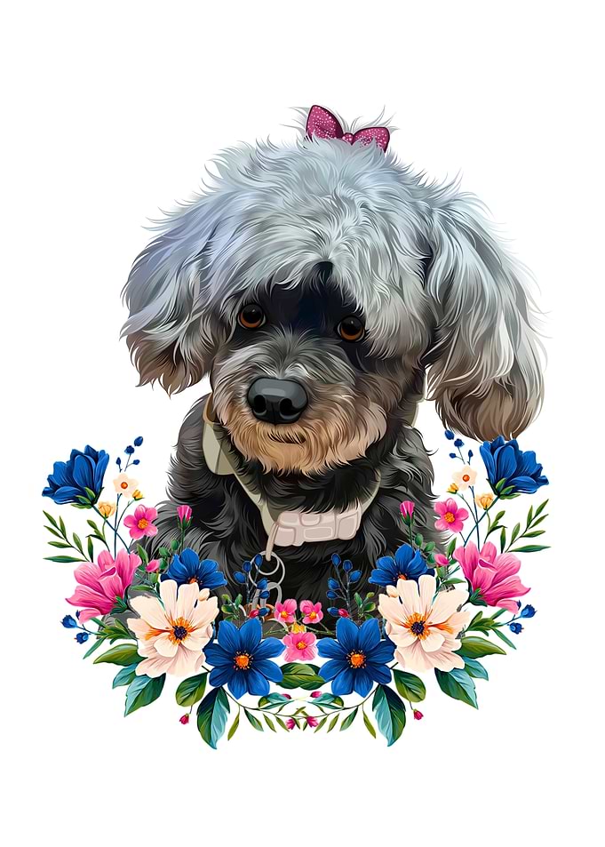 Cute Dog Portrait with Floral Wreath