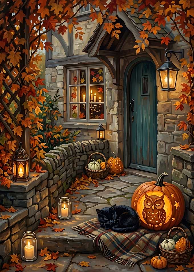 Cozy Autumn Cottage Porch Scene
