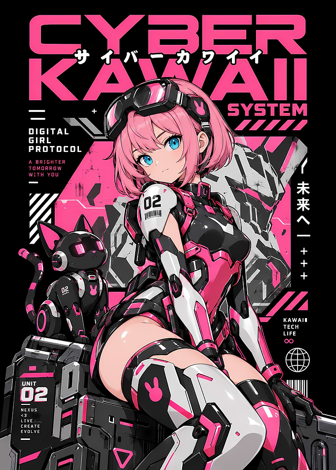Cyber Kawaii Anime Girl Poster