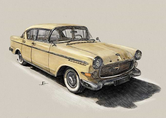 Vintage Opel Rekord P1 Drawing