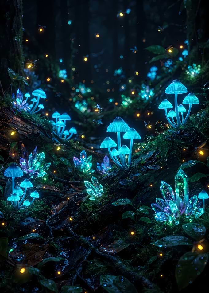 Bioluminescent Enchanted Forest with Glowing Mushrooms