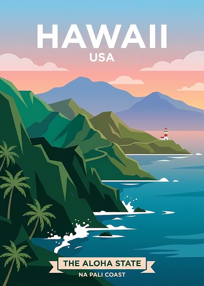 Hawaii Na Pali Coast Travel Poster