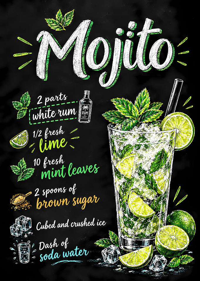 Mojito Cocktail Recipe Chalkboard Art
