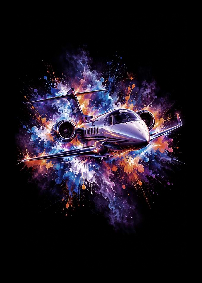 Private Jet Colorful Paint Splatter