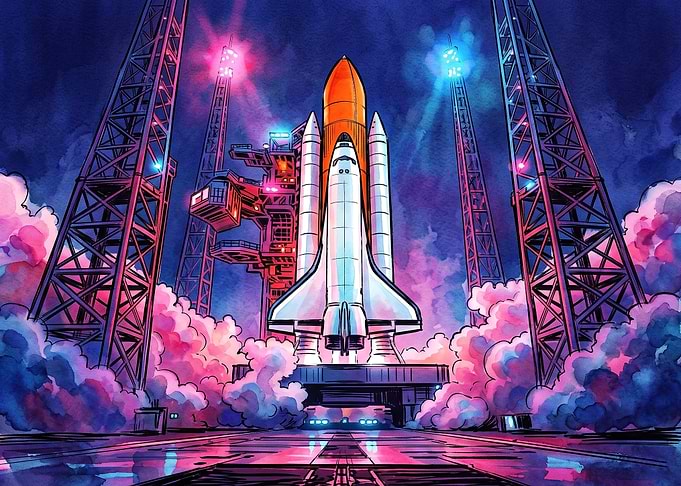 Vibrant Space Shuttle Launch Illustration