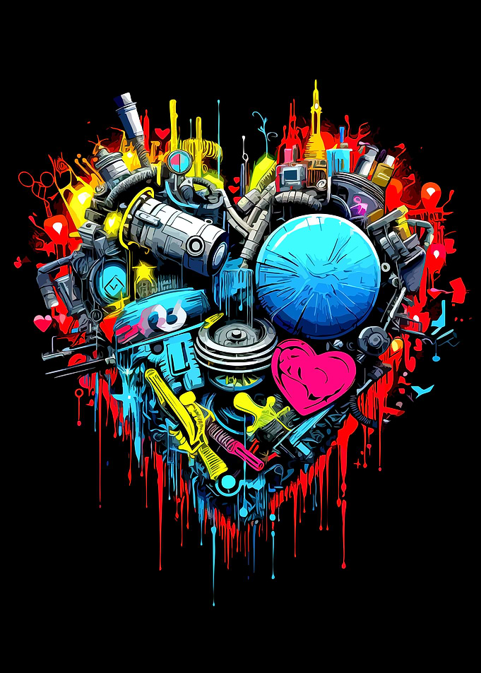 Abstract Mechanical Heart Graffiti Art