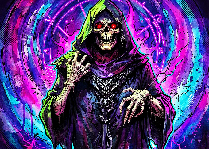 Neon Skeletal Sorcerer Fantasy Art