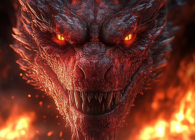 Fierce Red Dragon Face Close-up