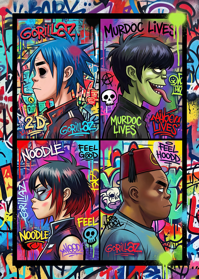 Gorillaz Band Members Graffiti Art Poster