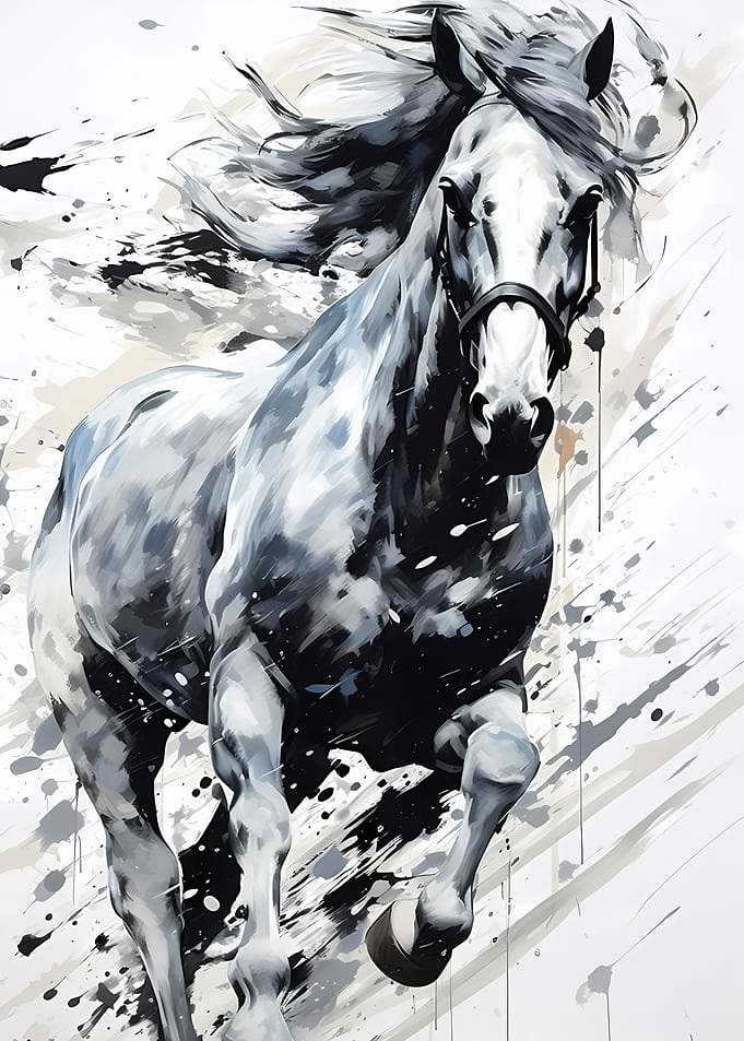 Dynamic Abstract Running White Horse