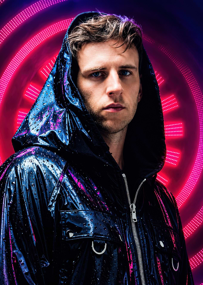 Man in Wet Metallic Hooded Jacket