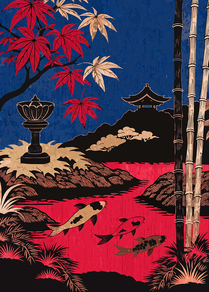 Crimson Koi Garden – Japanese Ukiyo-e