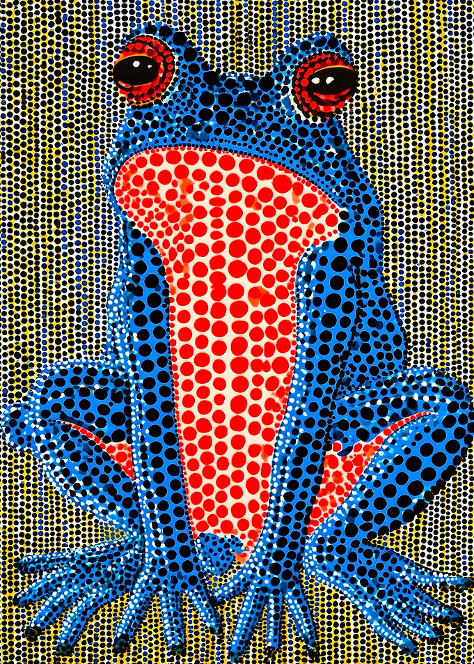 Pointillist Blue and Red Frog