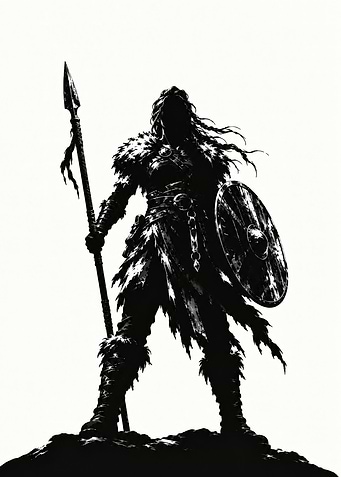 Dark Valkyrie Warrior with Spear and Shield