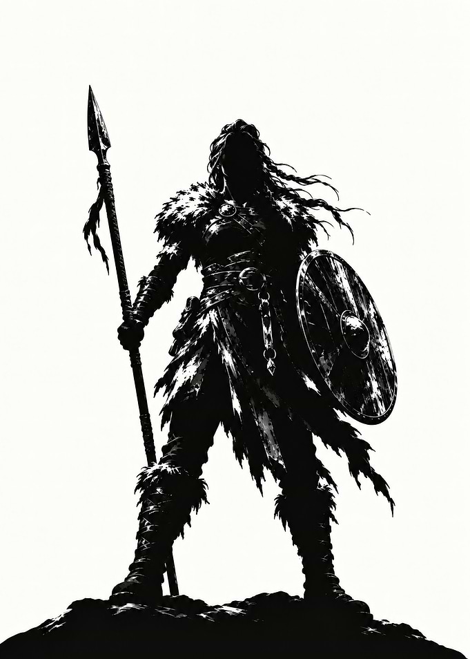 Dark Valkyrie Warrior with Spear and Shield
