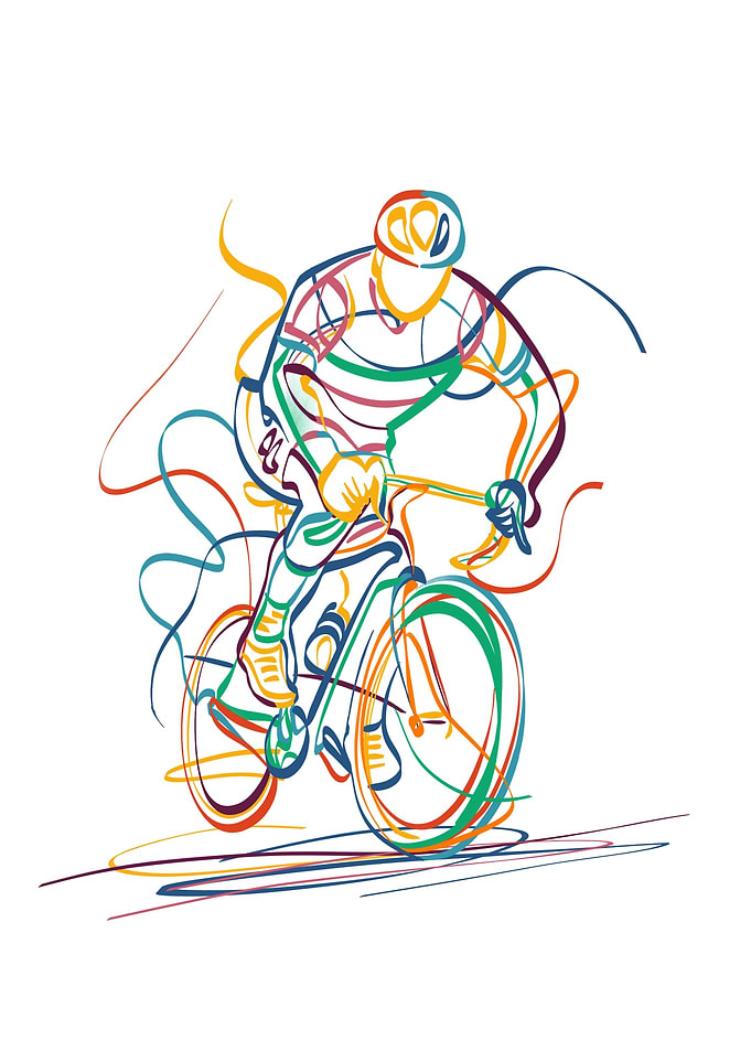 Abstract Colorful Cyclist Line Art