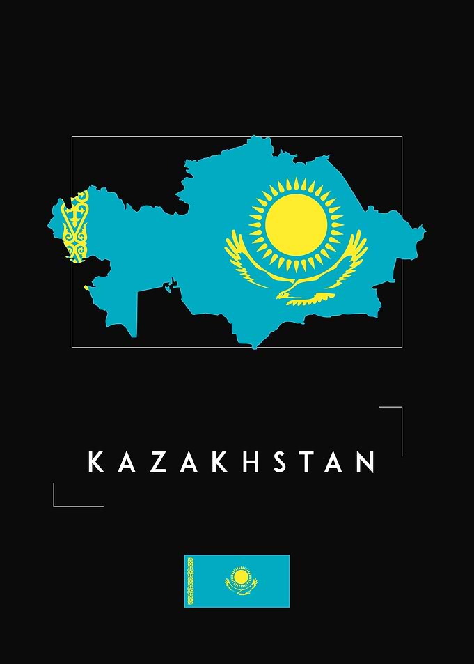 Kazakhstan Map Flag