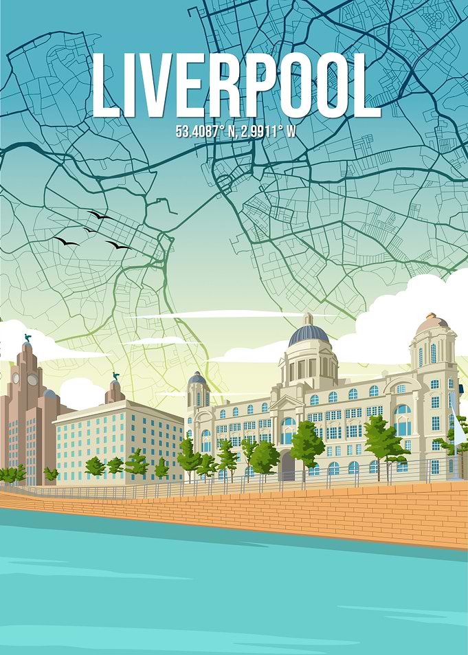 Liverpool Waterfront Pier Head City Map Metal Travel Art
