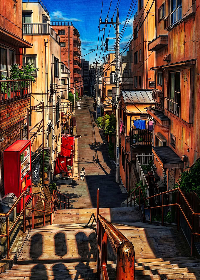 Anime Style Japanese Street Staircase