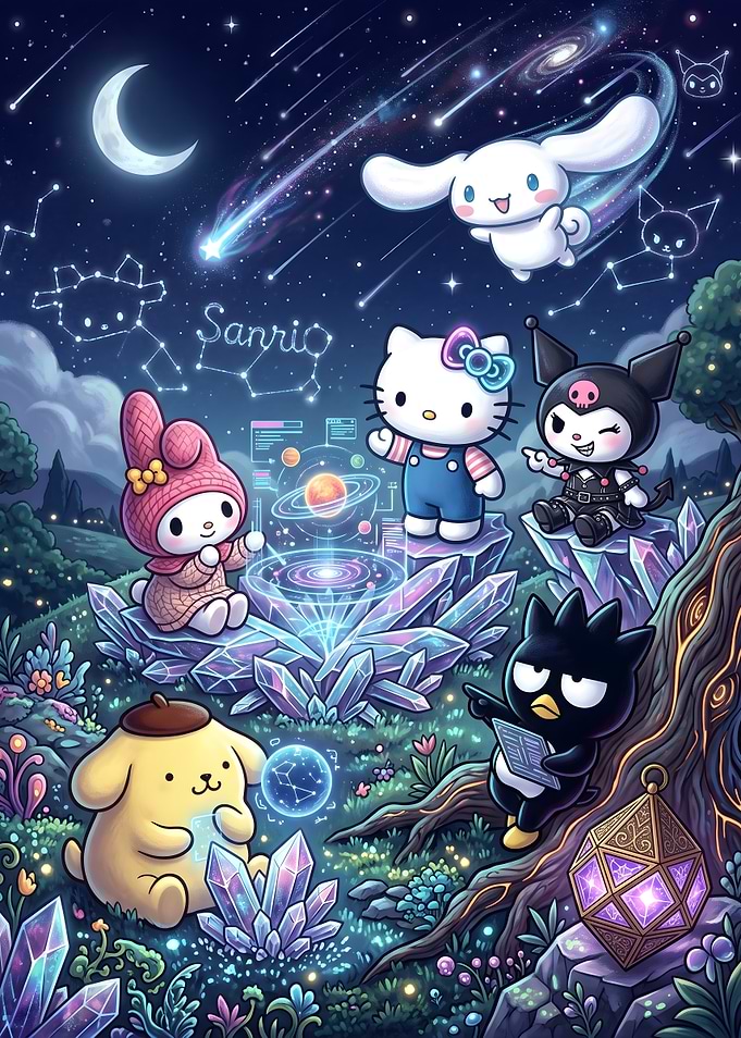 Sanrio Characters Exploring Cosmic Crystals
