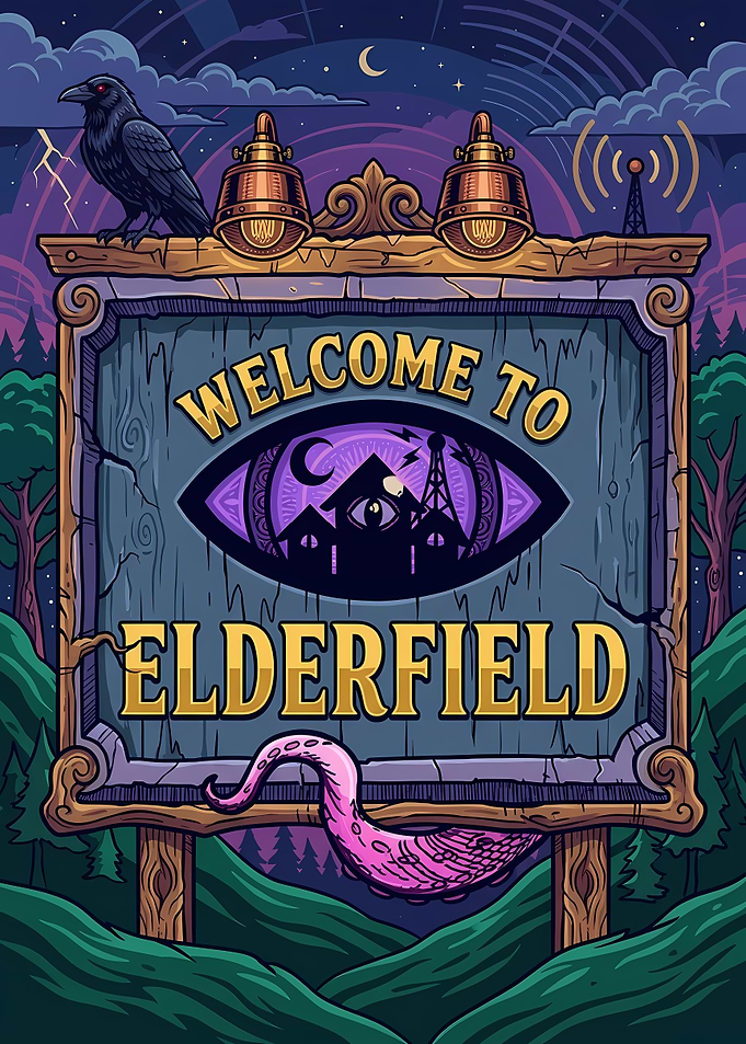 Welcome to Elderfield Horror Sign